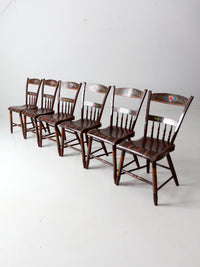 antique set of 6 painted plank seat chairs