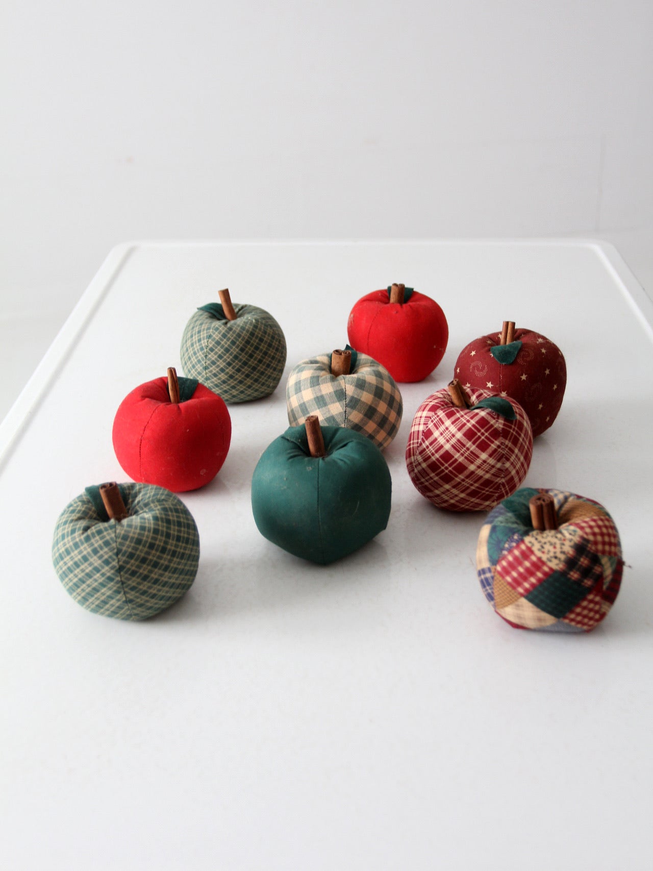 vintage hand-made fabric apple ornaments set of 9