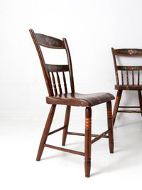 antique set of 6 painted plank seat chairs