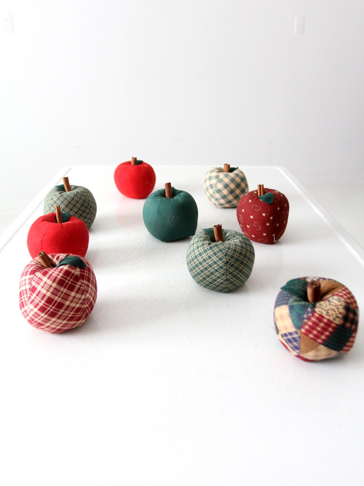 vintage hand-made fabric apple ornaments set of 9