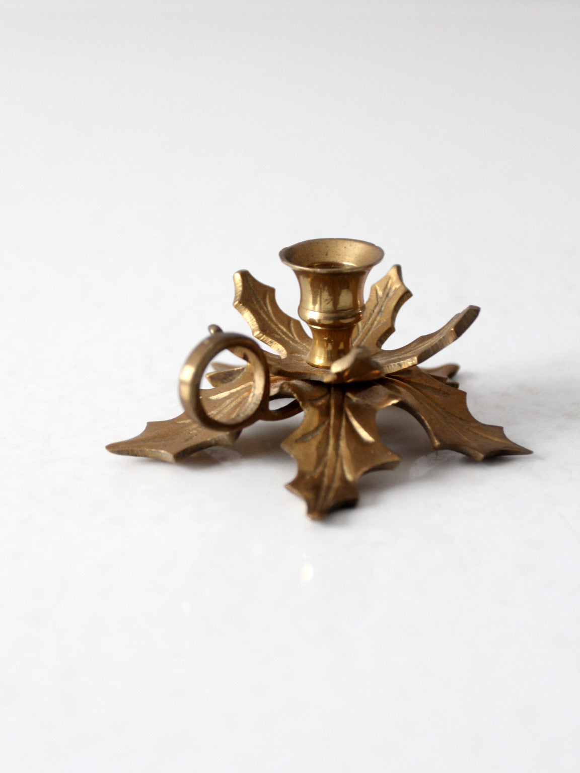 vintage brass leaves candlestick holder