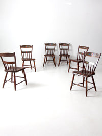 antique set of 6 painted plank seat chairs