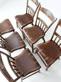 antique set of 6 painted plank seat chairs