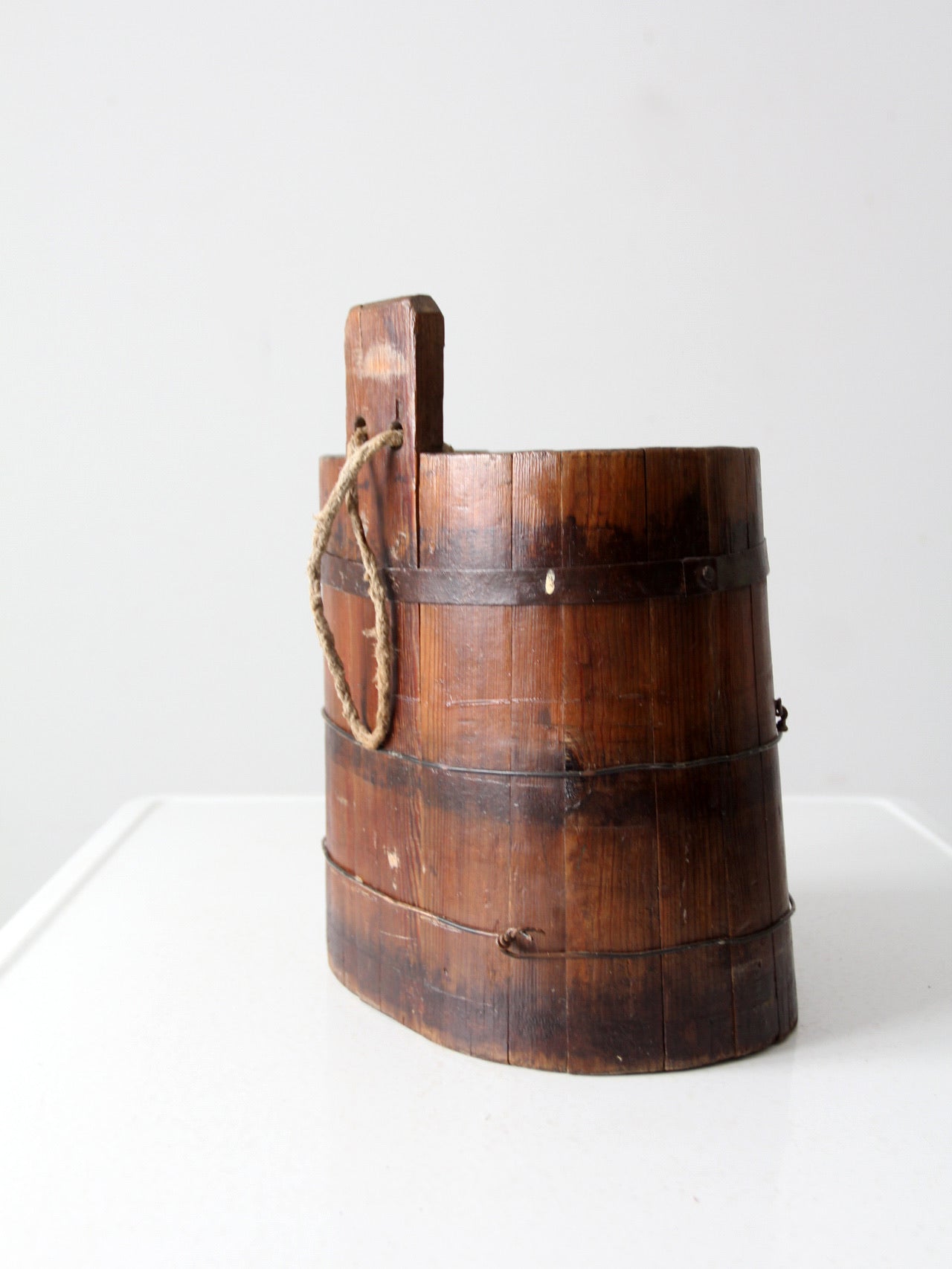 antique primitive wood stave cask pail
