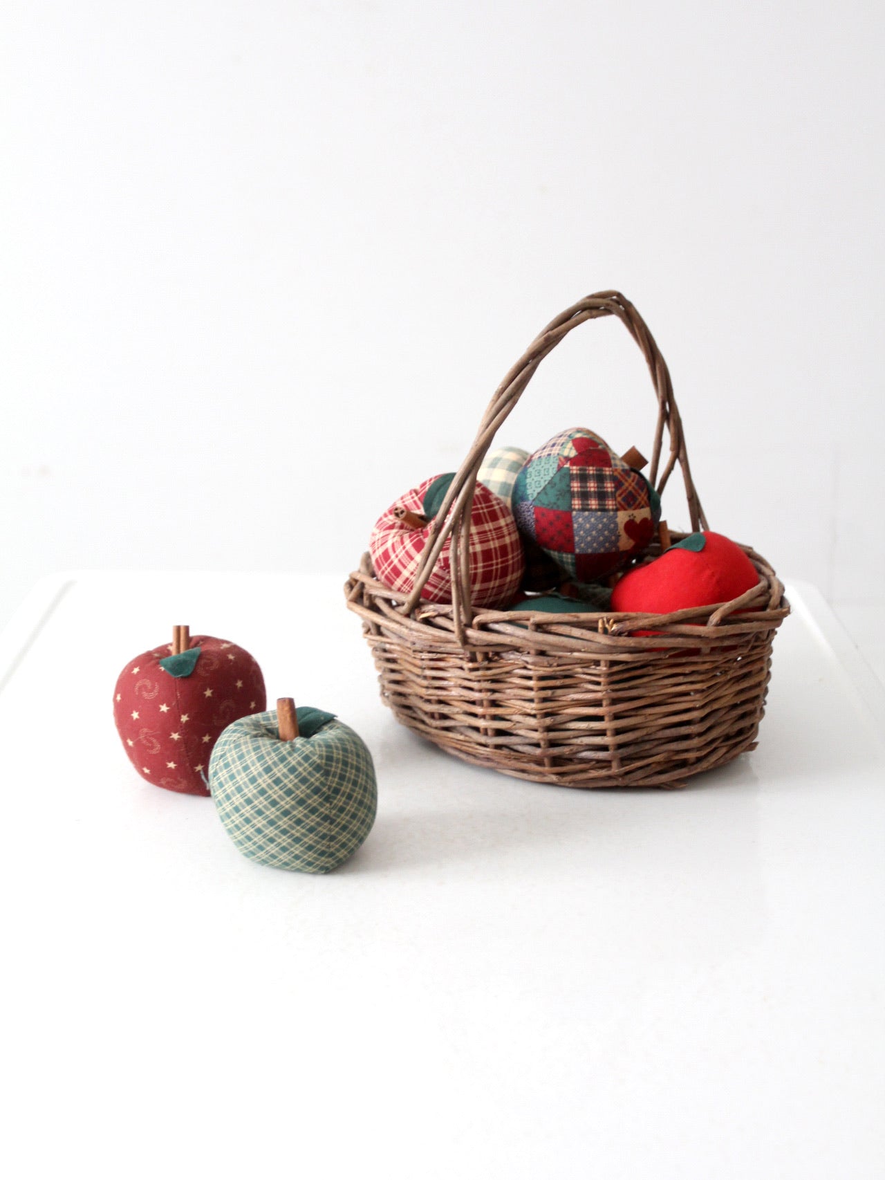 vintage hand-made fabric apple ornaments set of 9