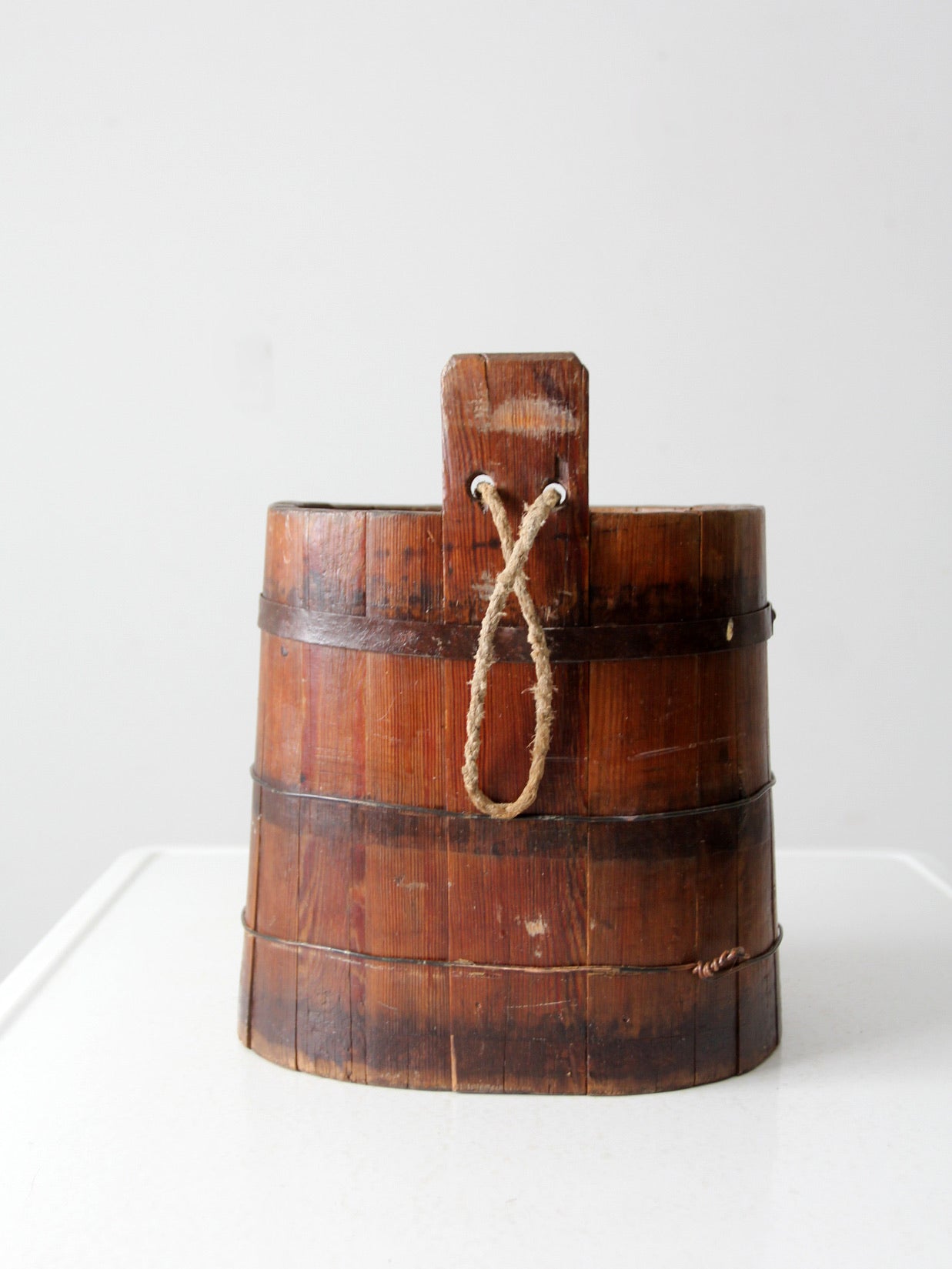 antique primitive wood stave cask pail