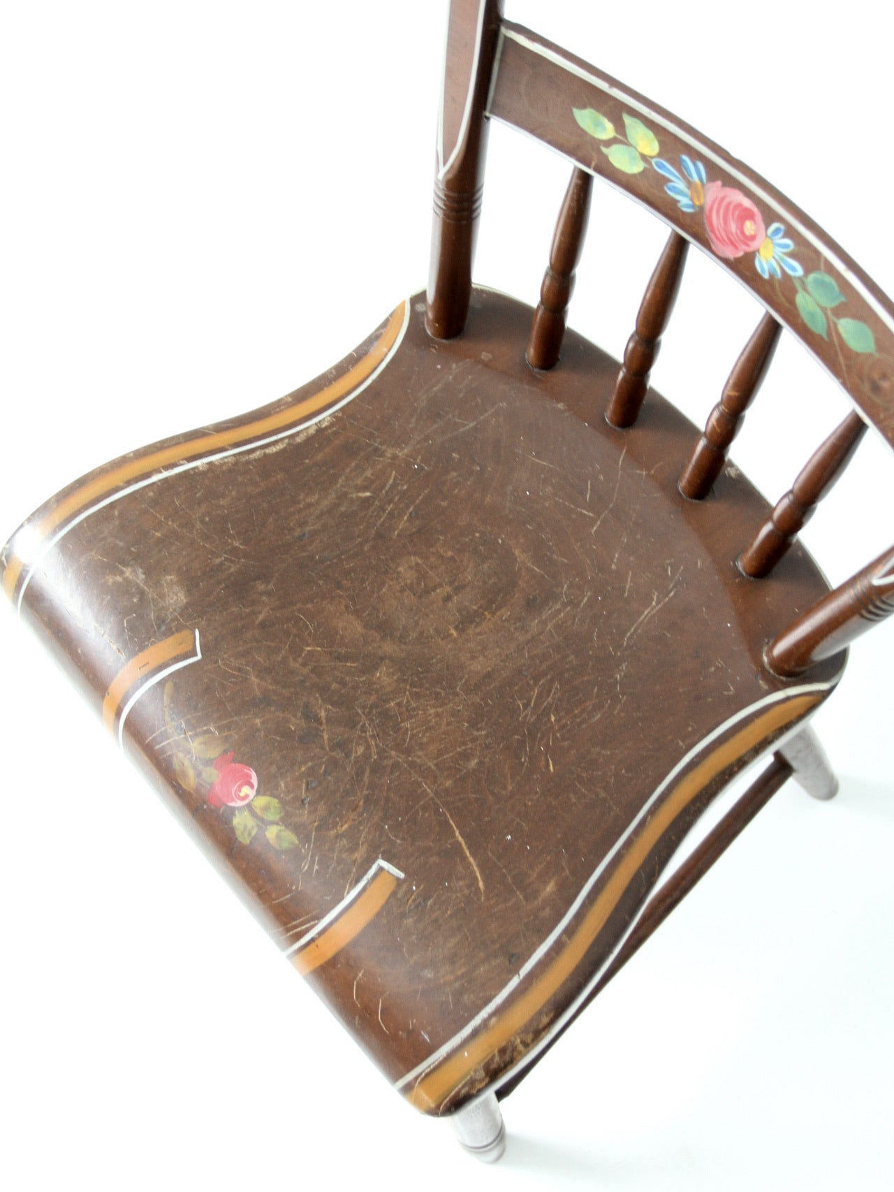 antique set of 6 painted plank seat chairs