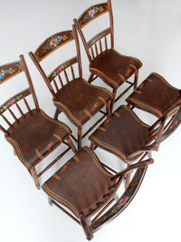 antique set of 6 painted plank seat chairs