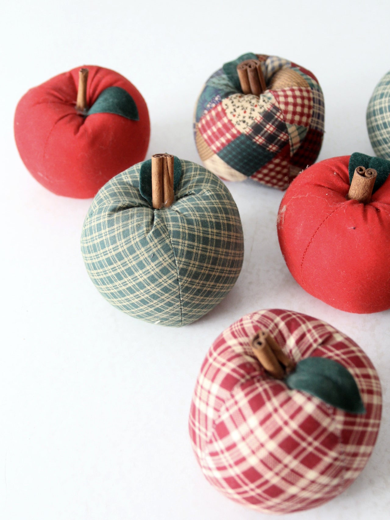 vintage hand-made fabric apple ornaments set of 9
