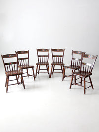 antique set of 6 painted plank seat chairs
