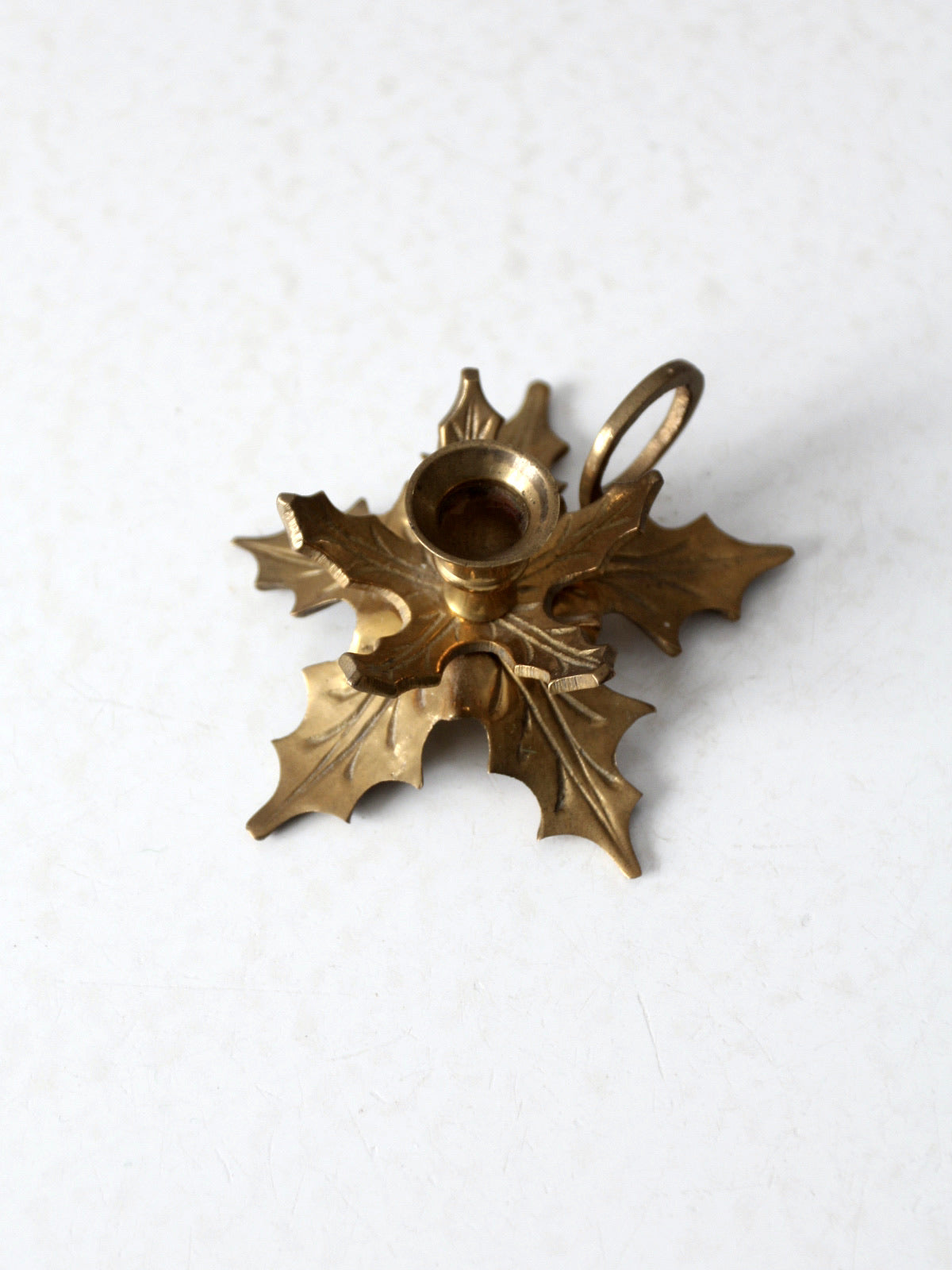 vintage brass leaves candlestick holder