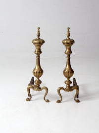 antique brass and cast iron fireplace andirons