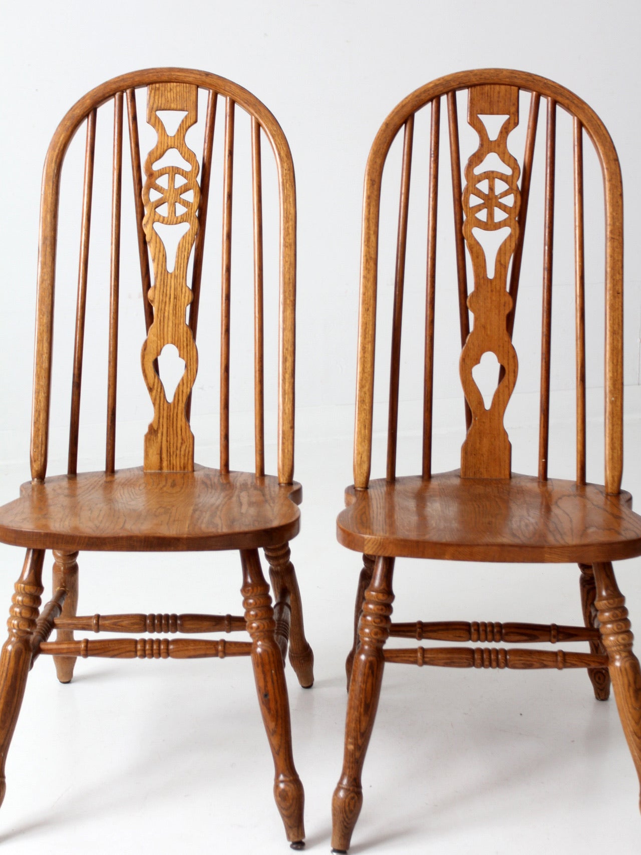 mid century oak Windsor style dining chairs pair