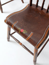 antique set of 6 painted plank seat chairs