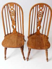 mid century oak Windsor style dining chairs pair