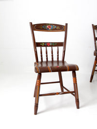 antique set of 6 painted plank seat chairs