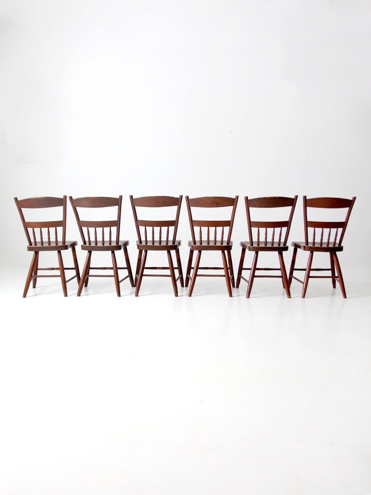 antique set of 6 painted plank seat chairs