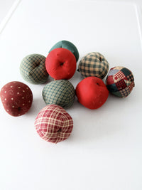 vintage hand-made fabric apple ornaments set of 9