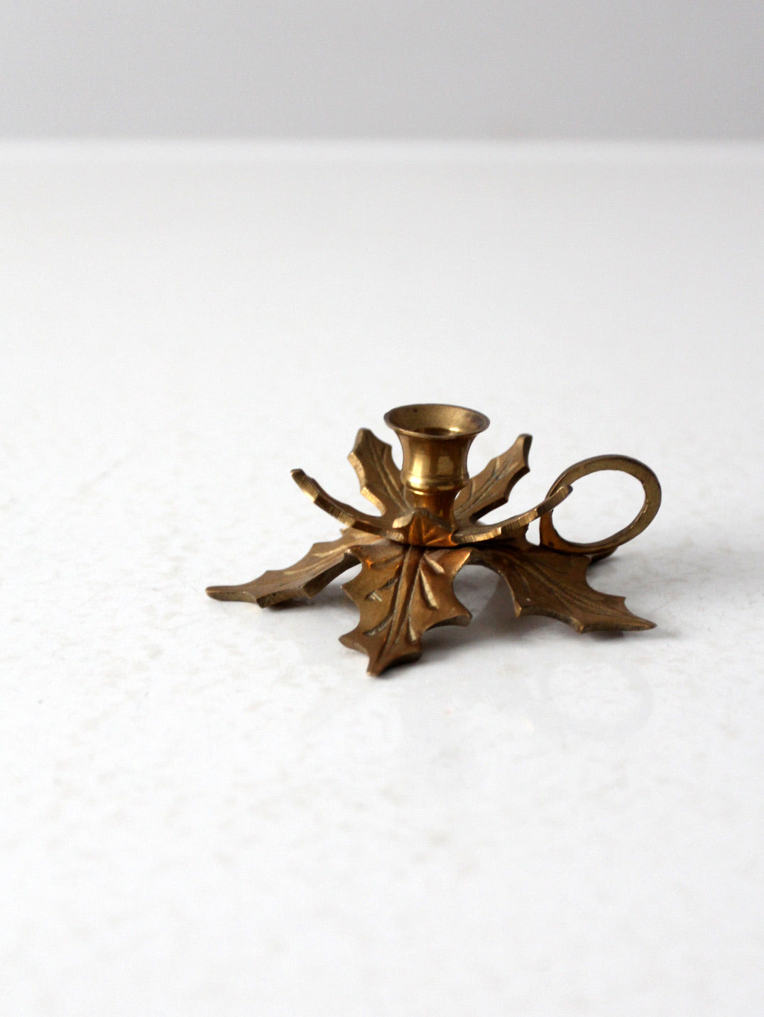 vintage brass leaves candlestick holder