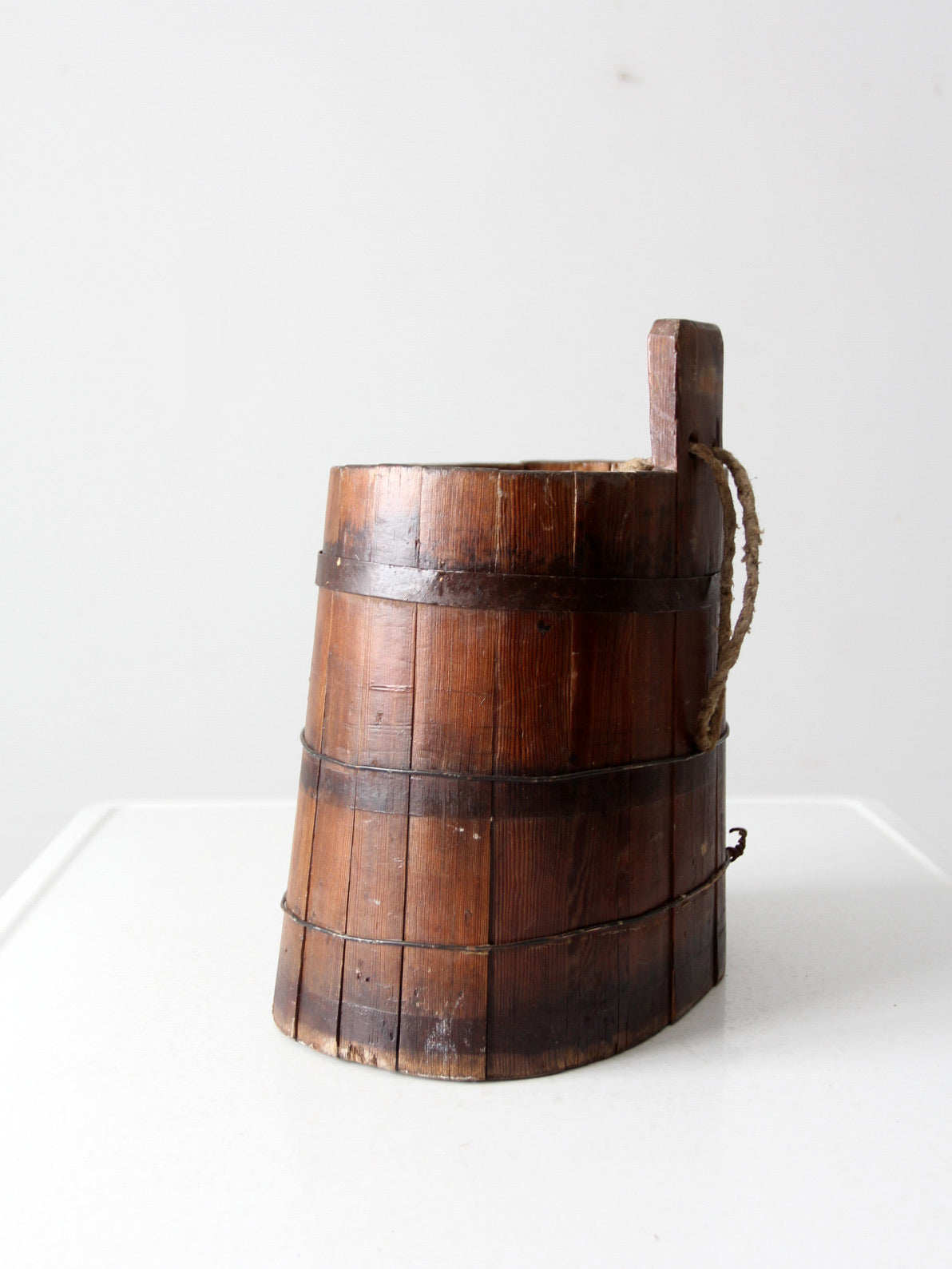 antique primitive wood stave cask pail