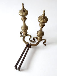 antique brass and cast iron fireplace andirons