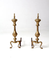 antique brass and cast iron fireplace andirons