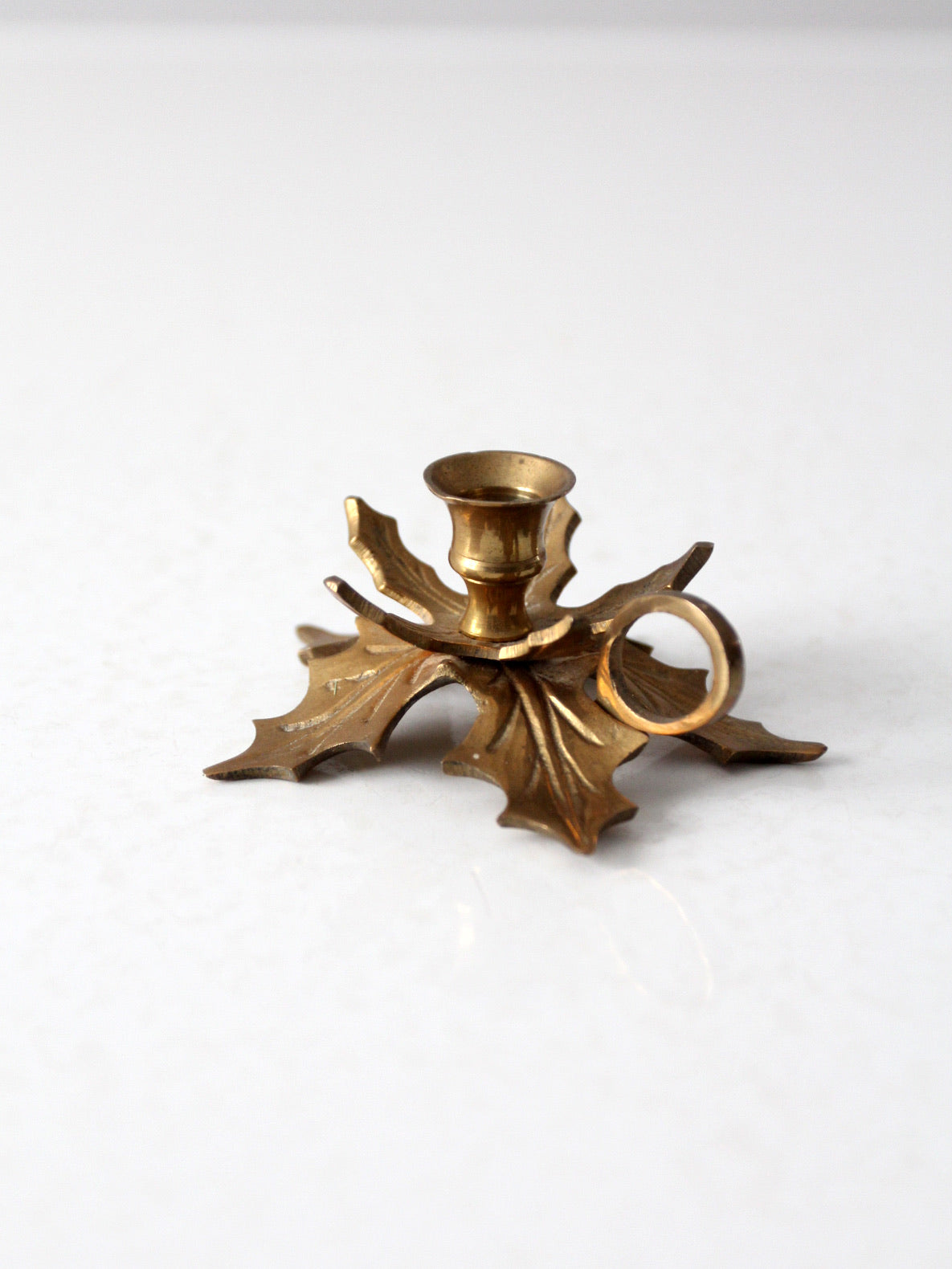 vintage brass leaves candlestick holder