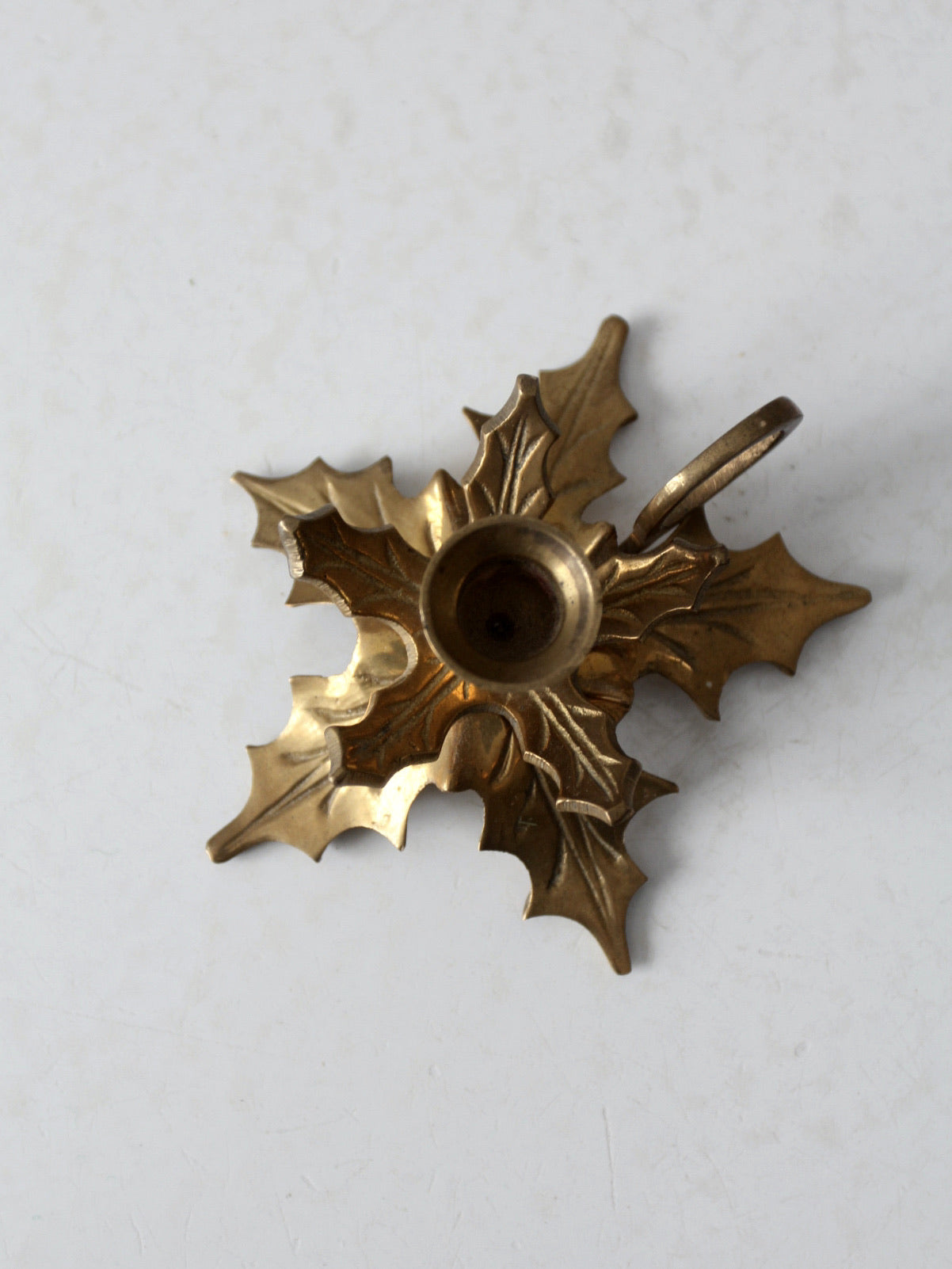 vintage brass leaves candlestick holder