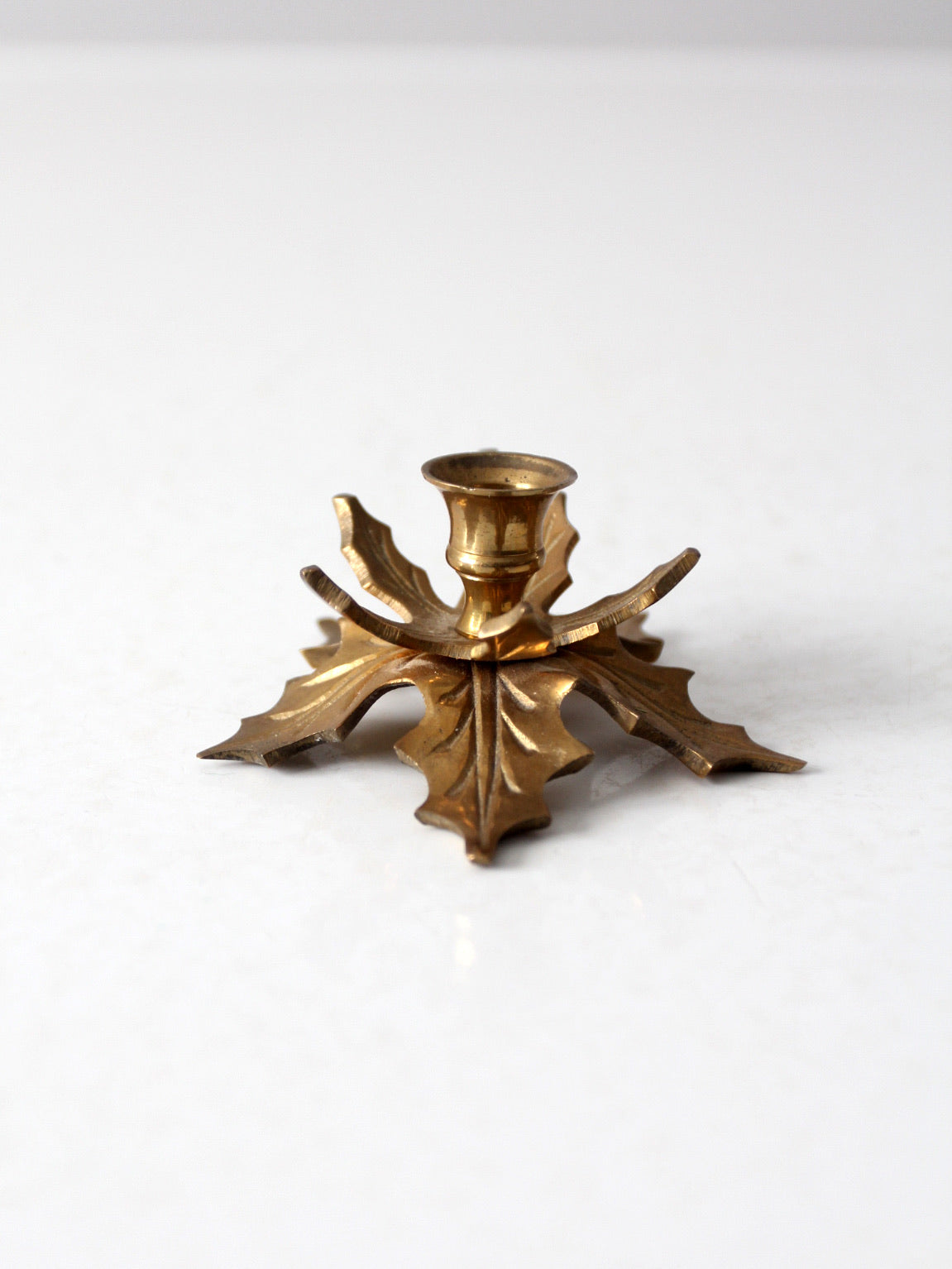 vintage brass leaves candlestick holder