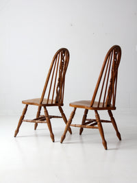 mid century oak Windsor style dining chairs pair