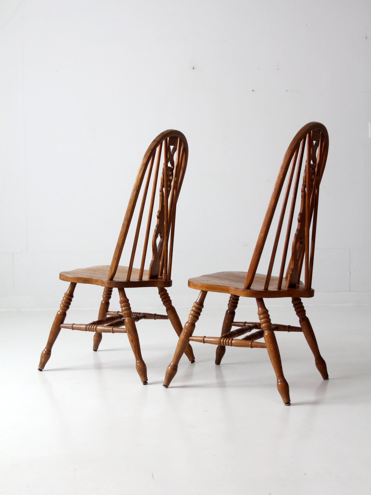 mid century oak Windsor style dining chairs pair