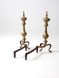 antique brass and cast iron fireplace andirons