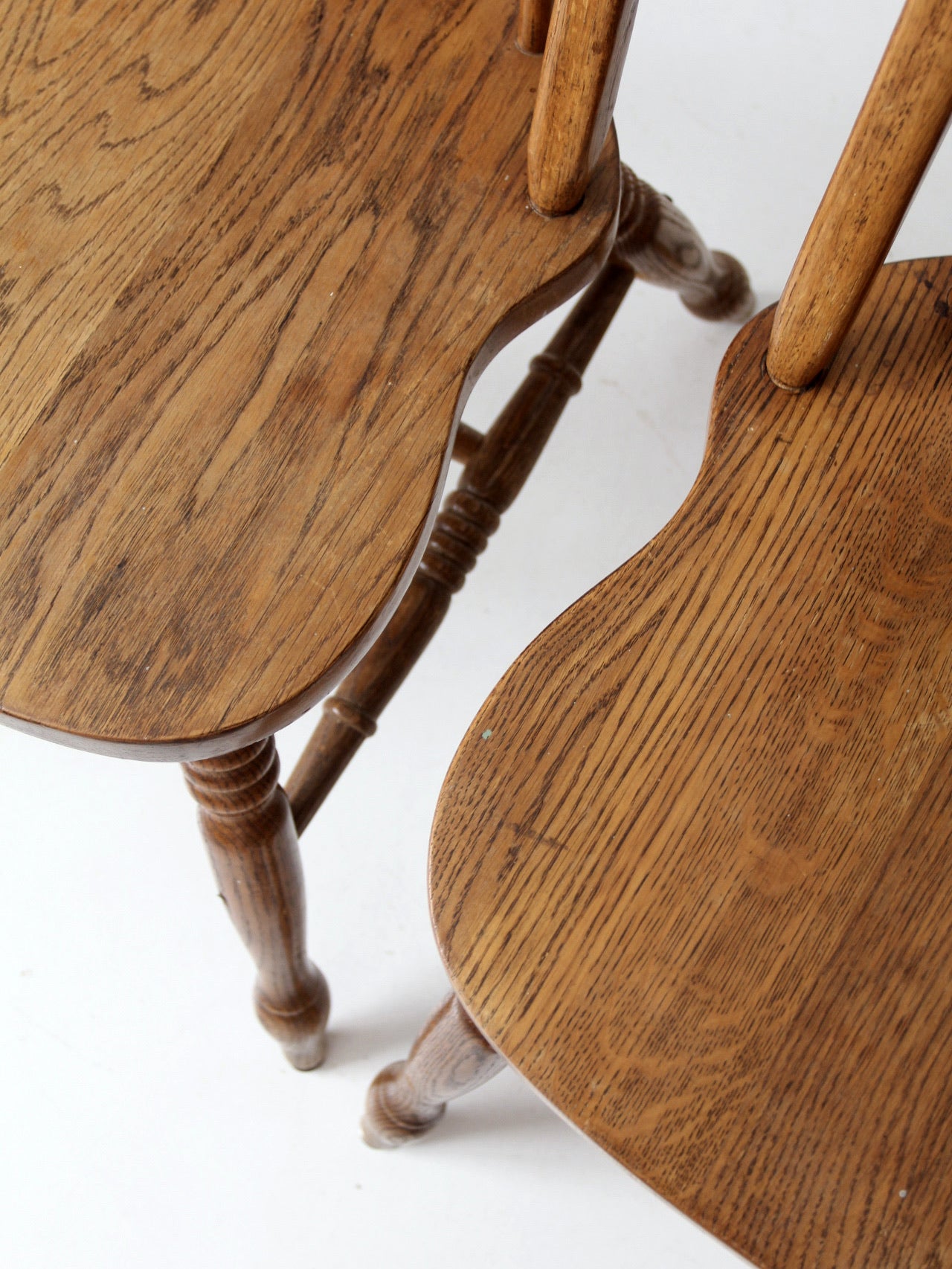 mid century oak Windsor style dining chairs pair