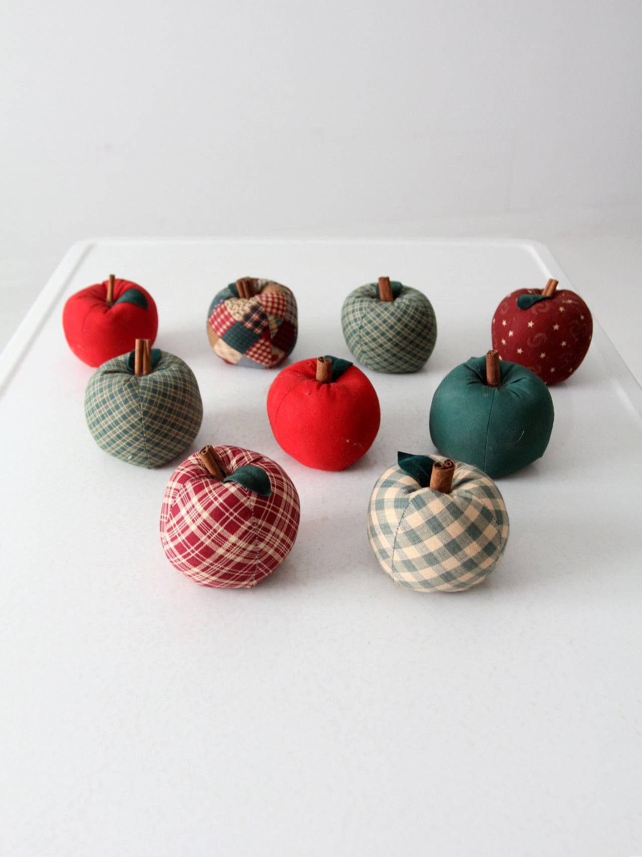 vintage hand-made fabric apple ornaments set of 9