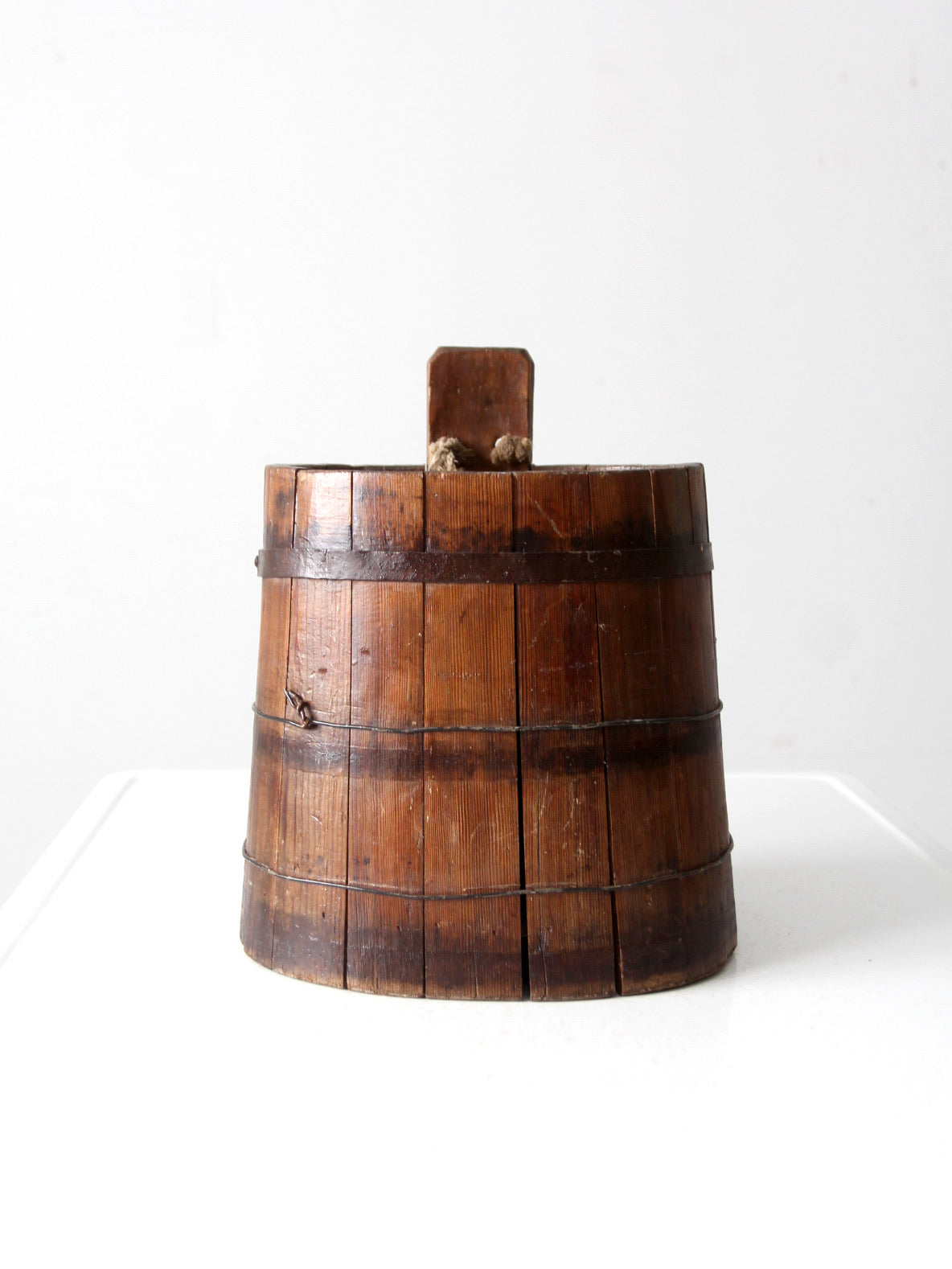 antique primitive wood stave cask pail