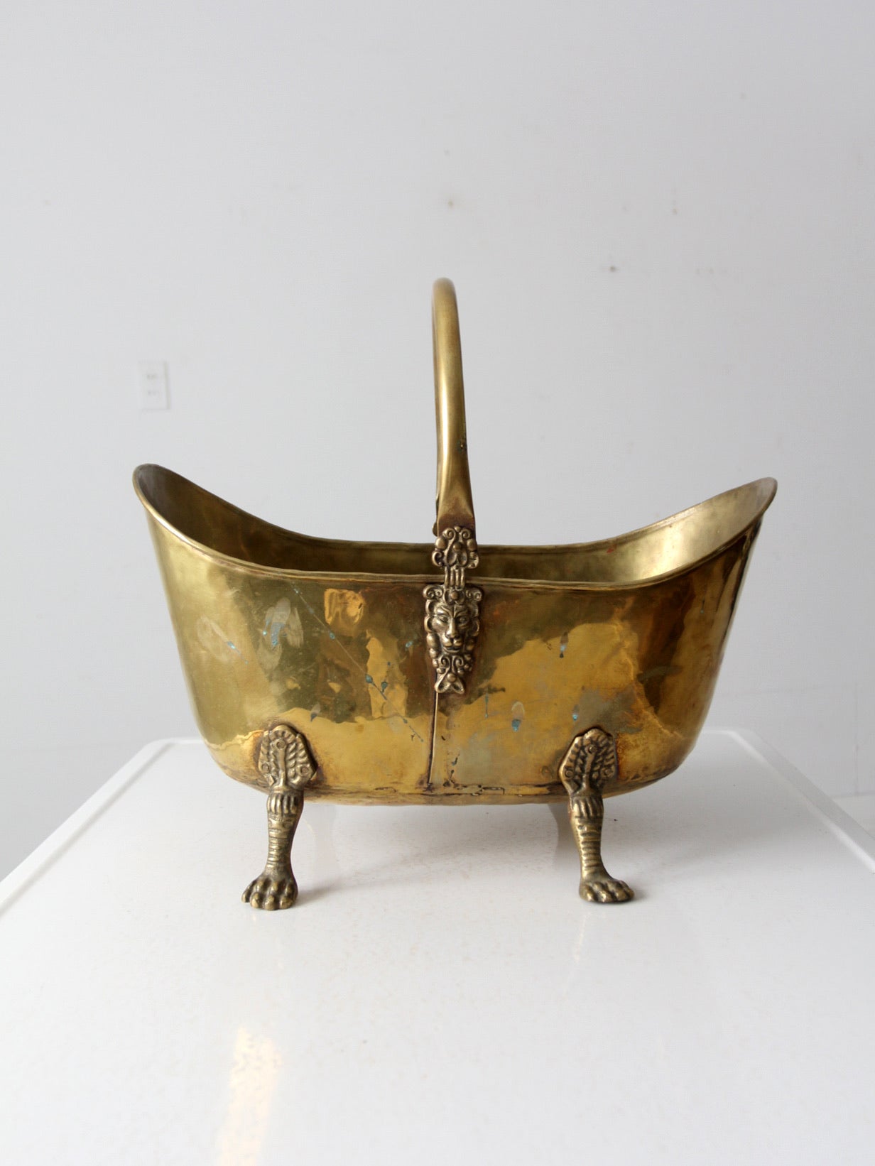 antique brass firewood bucket
