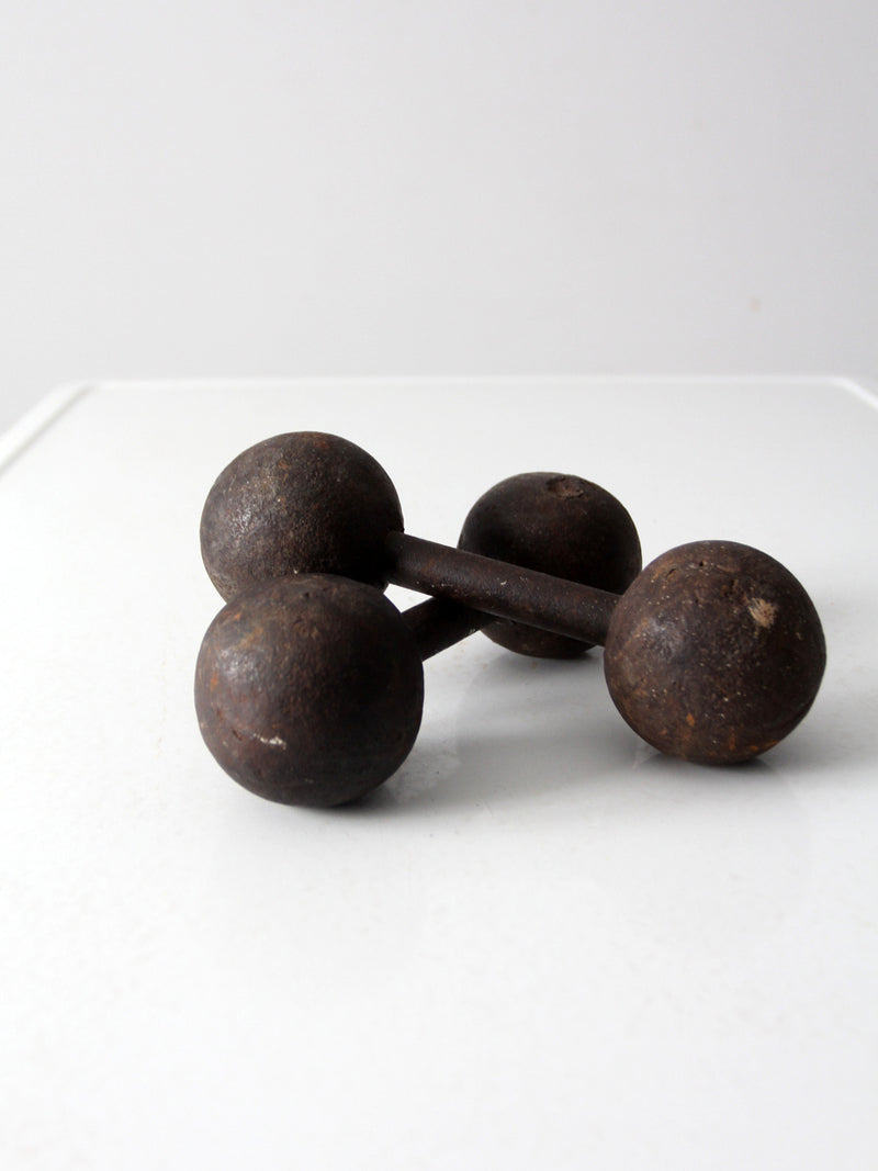 antique cast iron dumbbell hand weights pair