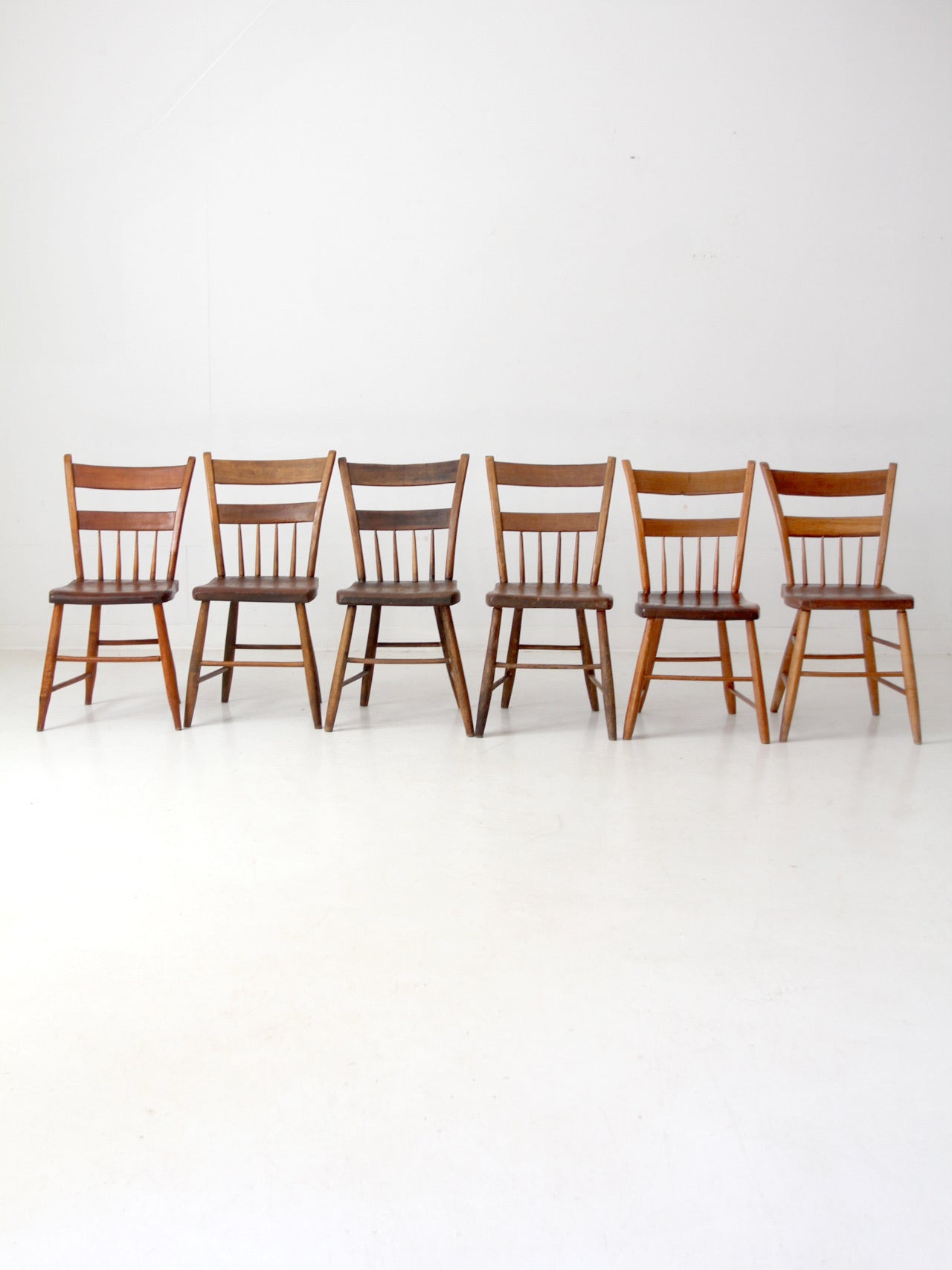 antique primitive plank seat chairs set of 6