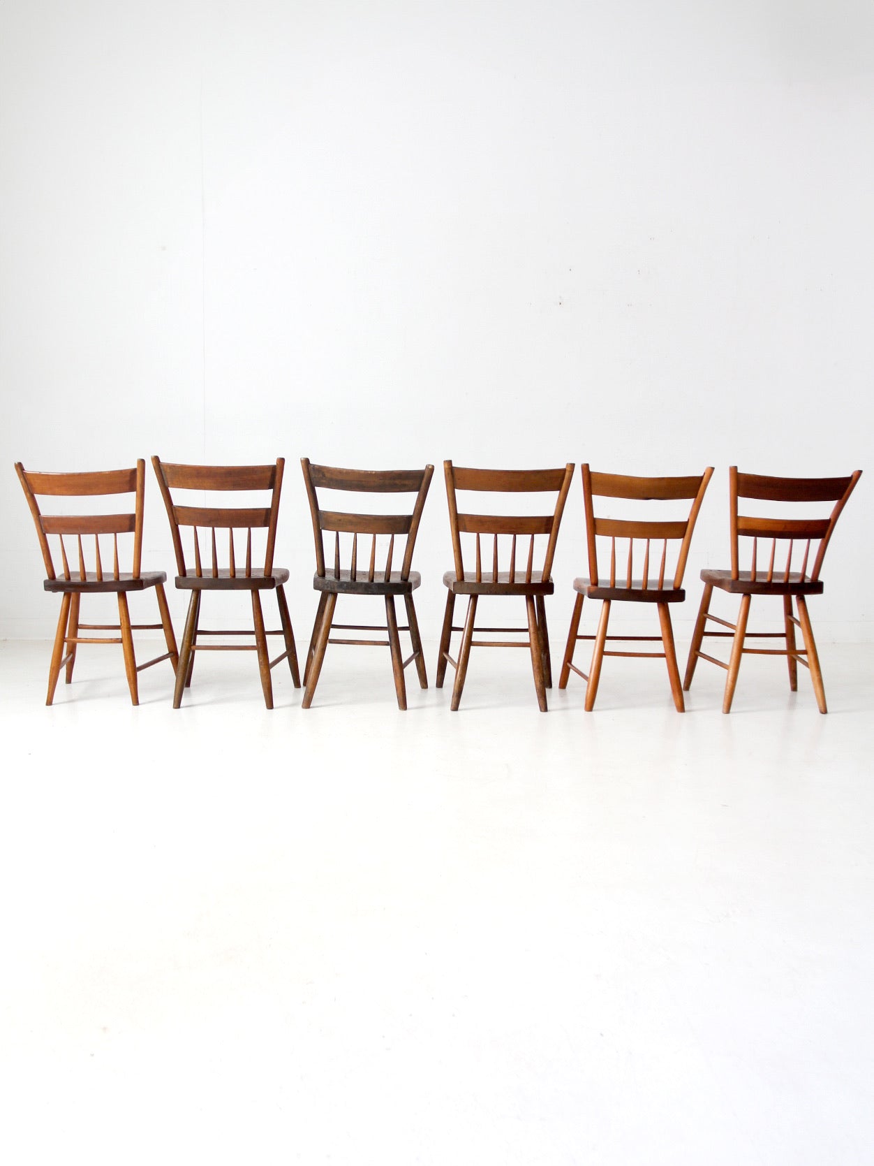 antique primitive plank seat chairs set of 6
