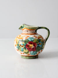 vintage sgraffito majolica pottery pitcher