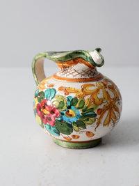vintage sgraffito majolica pottery pitcher