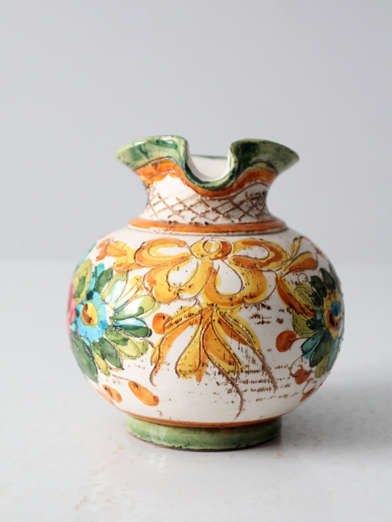 vintage sgraffito majolica pottery pitcher