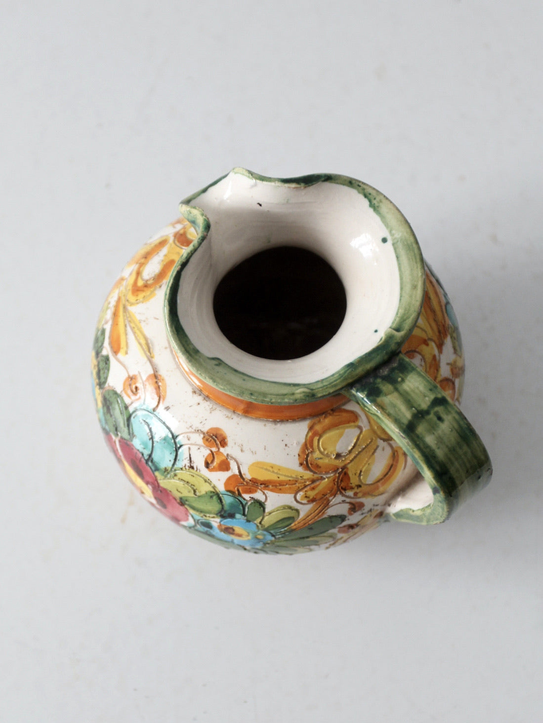 vintage sgraffito majolica pottery pitcher