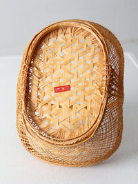 vintage 1970s rattan basket with handle
