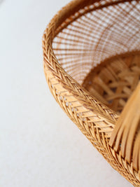 vintage 1970s rattan basket with handle