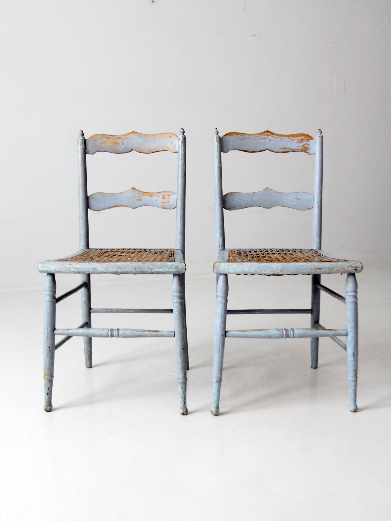 antique painted caned chairs pair