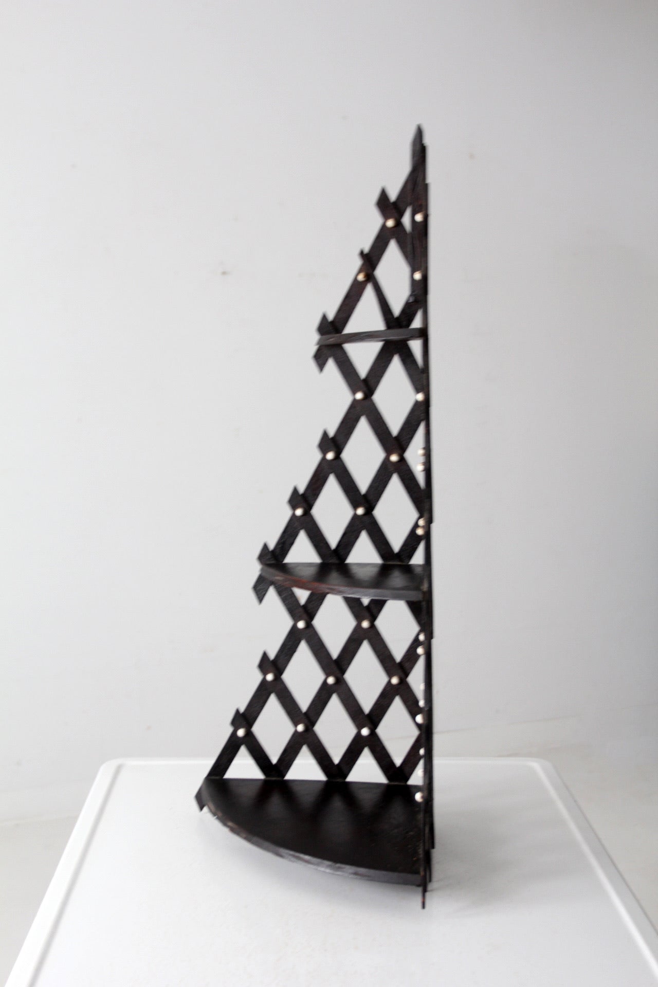 antique Victorian lattice corner shelf