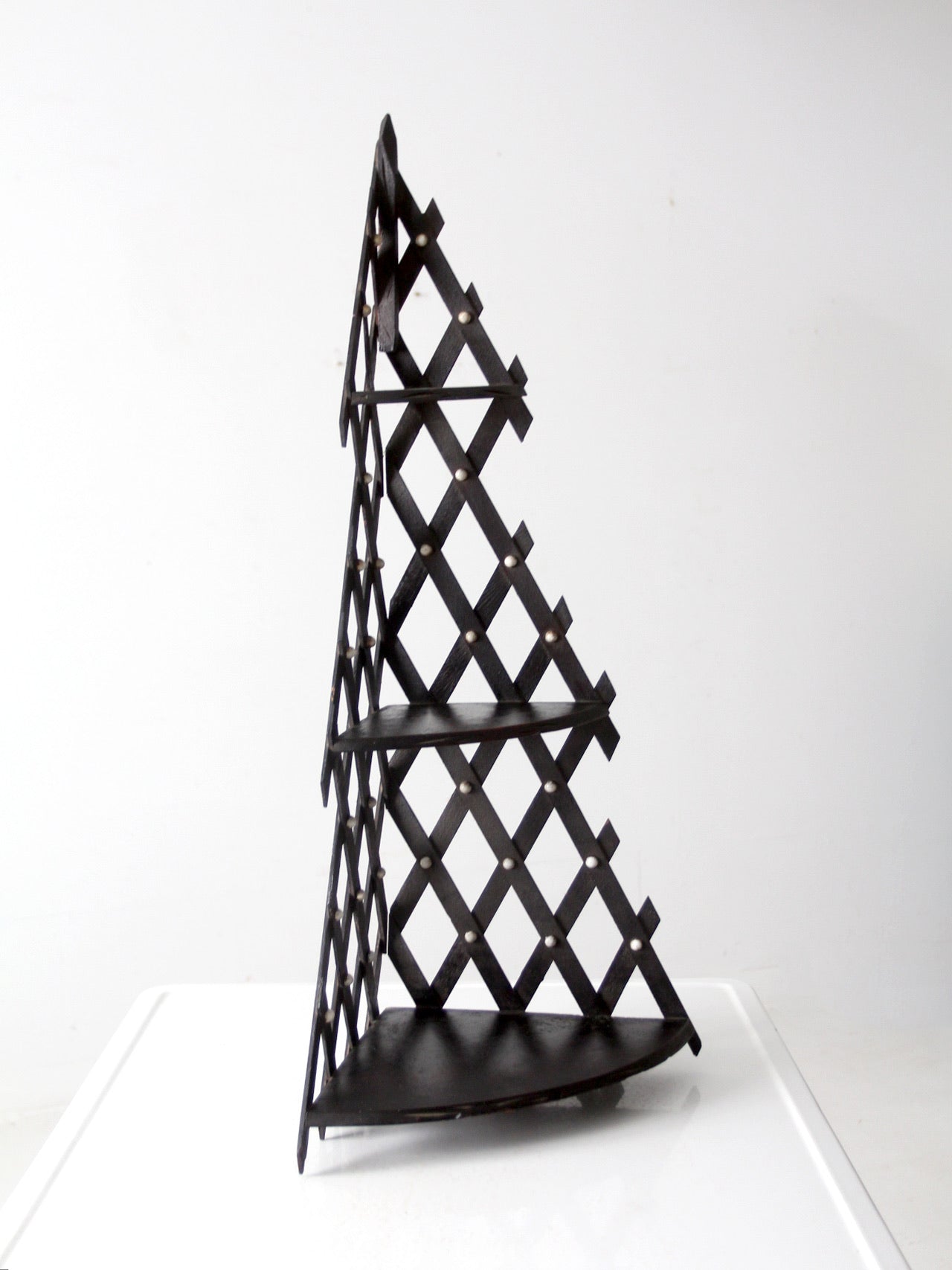 antique Victorian lattice corner shelf