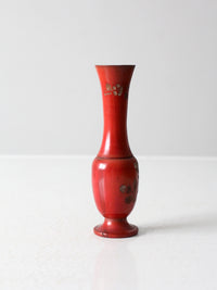 vintage red floral hand carved wood vase