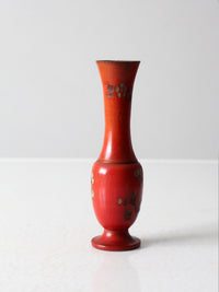 vintage red floral hand carved wood vase